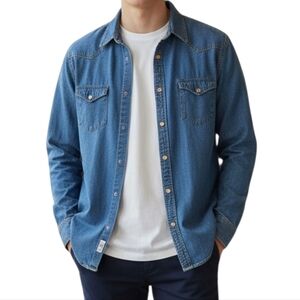 Mossimo Supply Co. Western L Denim Jean Shirt Classic Blue Wash Button Down